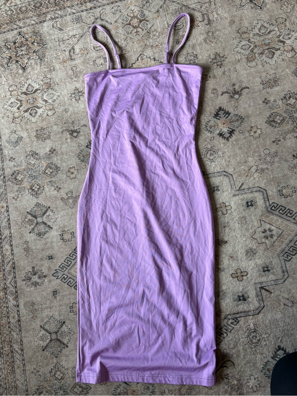 Lavender Bodycon Midi Dress with Spaghetti Straps